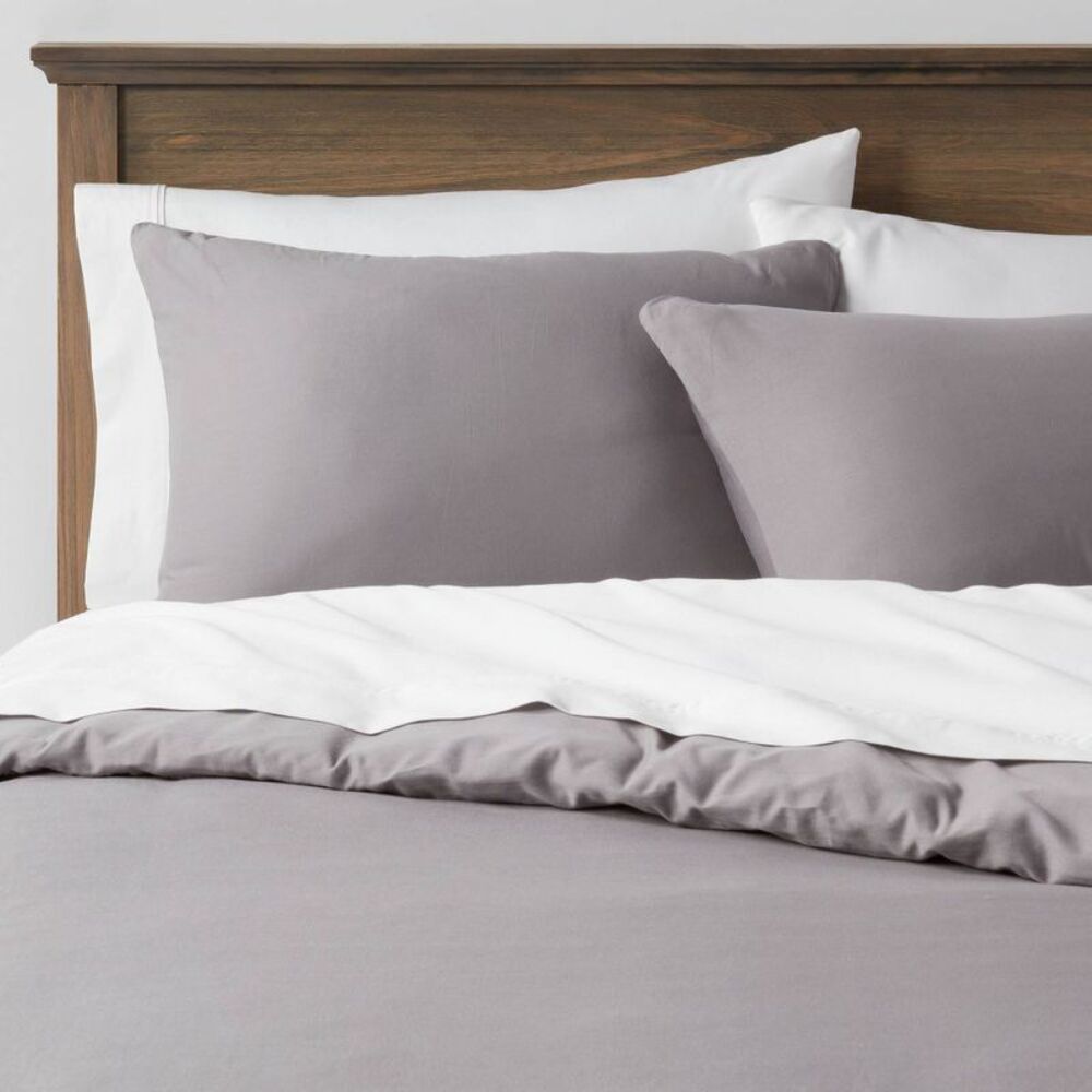 Twin/Twin XL 250TC Washed Cotton Sateen Duvet Cover Set 2pc - Dark Gray